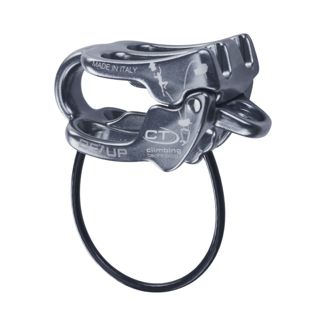 Asegurador negro y descensor BE UP de Climbing Technology, multiuso y compatible con cuerdas dobles, gemelas y simples